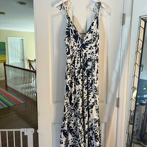 Young Fabulous & Broke Navy and White Leaf Print Maxi Dress